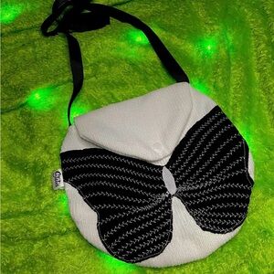 Stotes White Crossbody Bag with Black Butterfly Applique